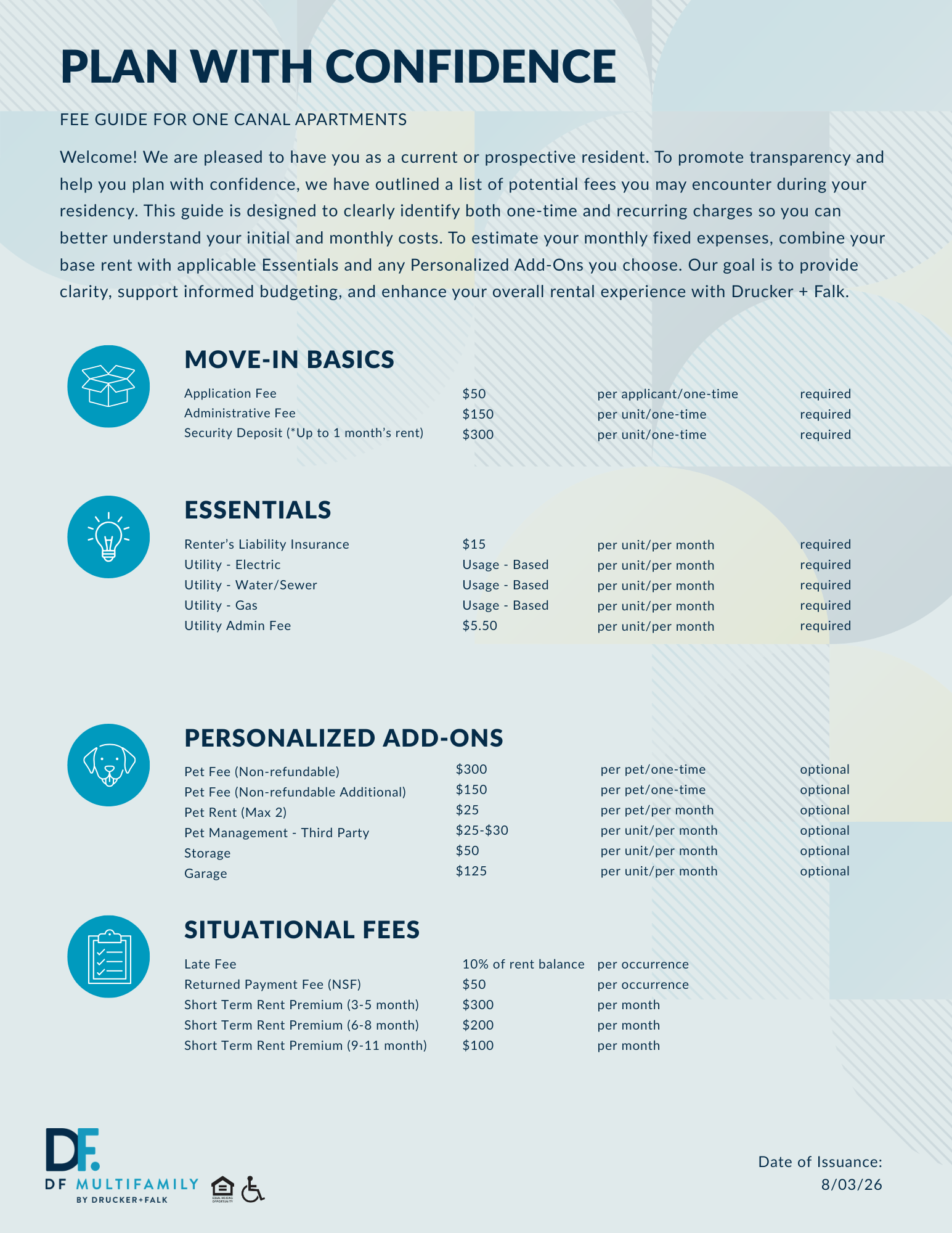 Fee Guide for Pines of York - Please call our leasing office for more details